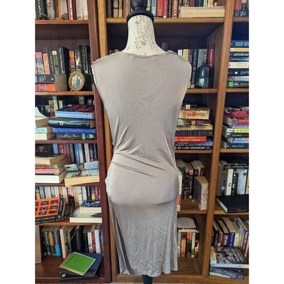 D. exterior grey jersey knit faux wrap jeweled strap cocktail dress sz m - Picture 7 of 8